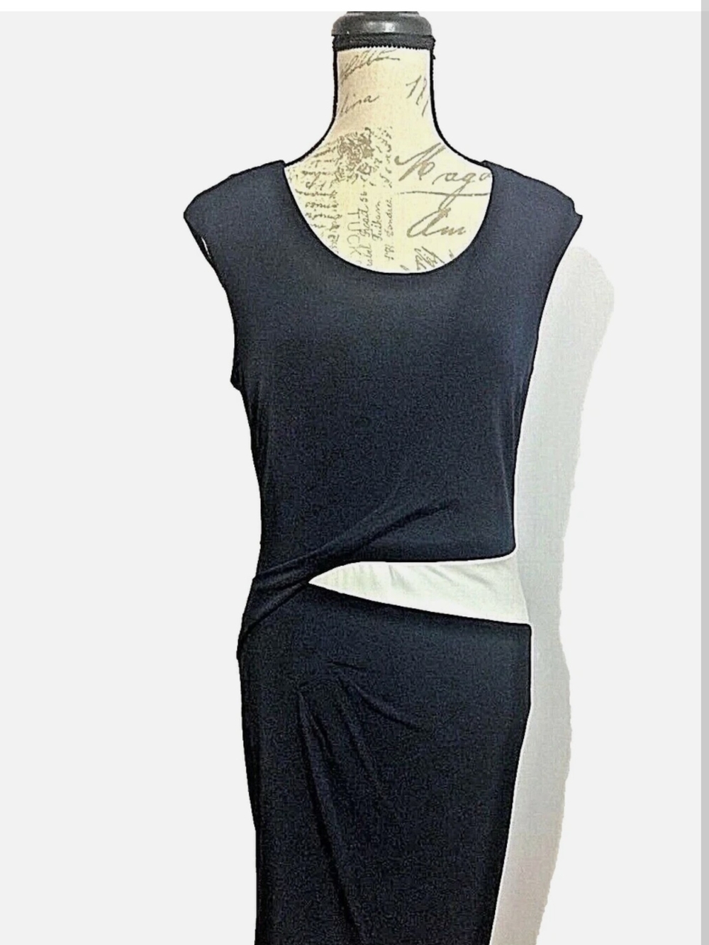 Navy Blue & White Cap-Sleeve Twist Waist Dress (Covington)